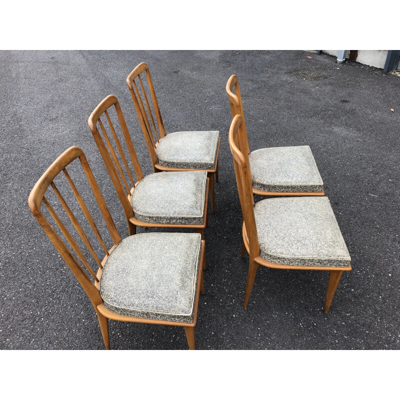 Set of 5 vintage chairs in vinyl and wood 1950