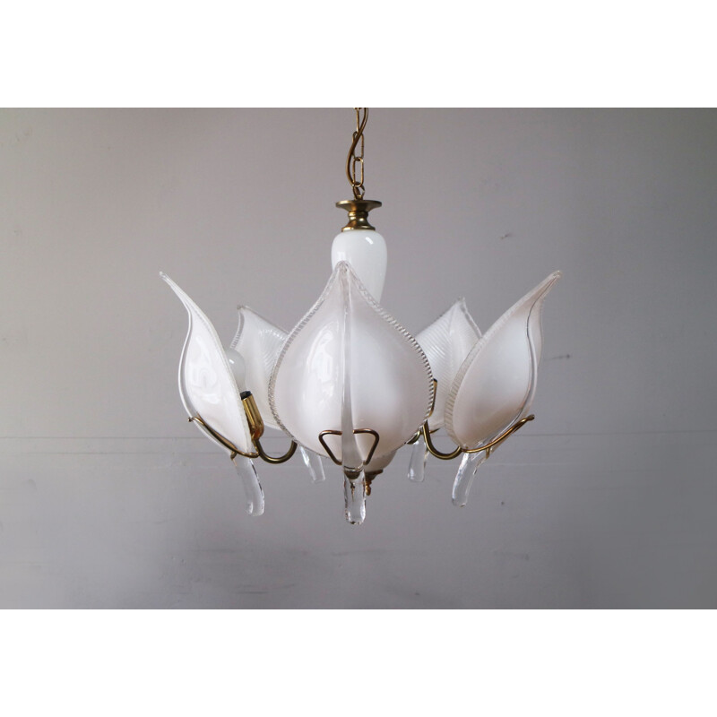 Vintage italian chandelier by Franco Luce in glass and brass 1970s