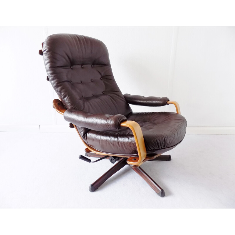 Vintage scandinavian armchair for Göte Möbler in brown leather 1960s