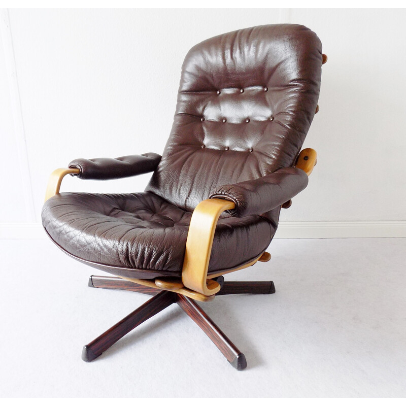 Vintage scandinavian armchair for Göte Möbler in brown leather 1960s