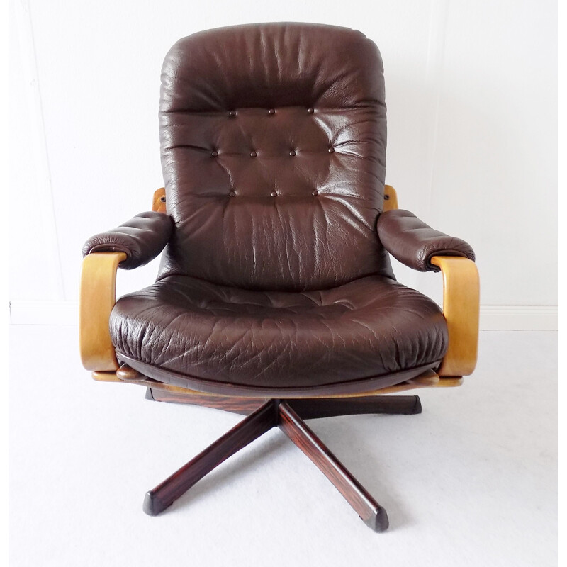 Vintage scandinavian armchair for Göte Möbler in brown leather 1960s