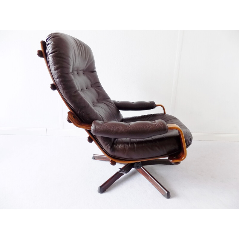 Vintage scandinavian armchair for Göte Möbler in brown leather 1960s