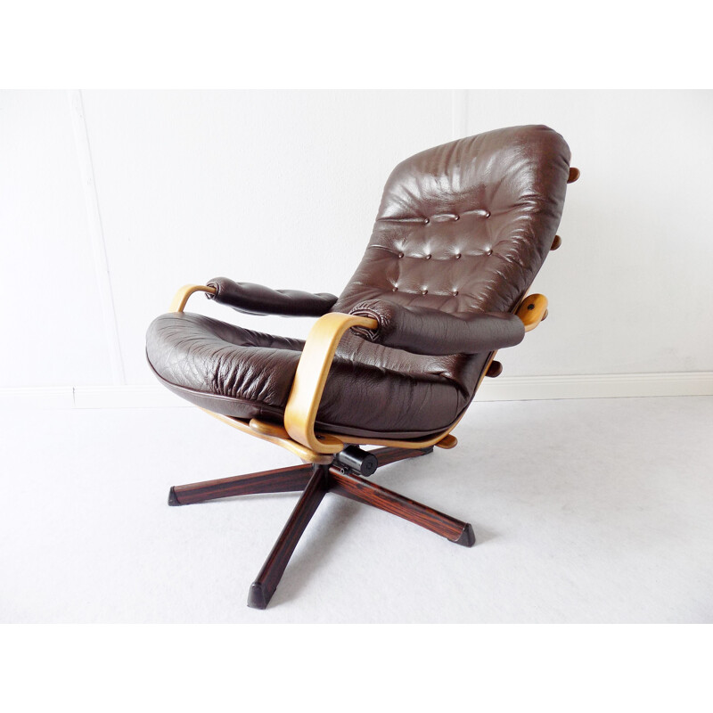 Vintage scandinavian armchair for Göte Möbler in brown leather 1960s