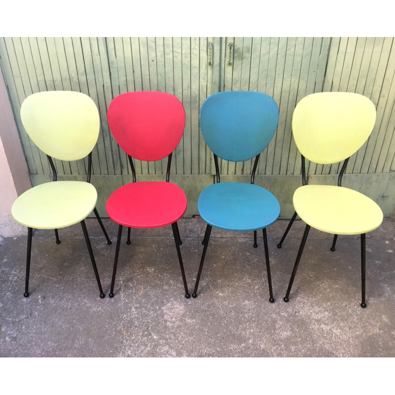 Set of 4 vintage french chairs in steel 1950