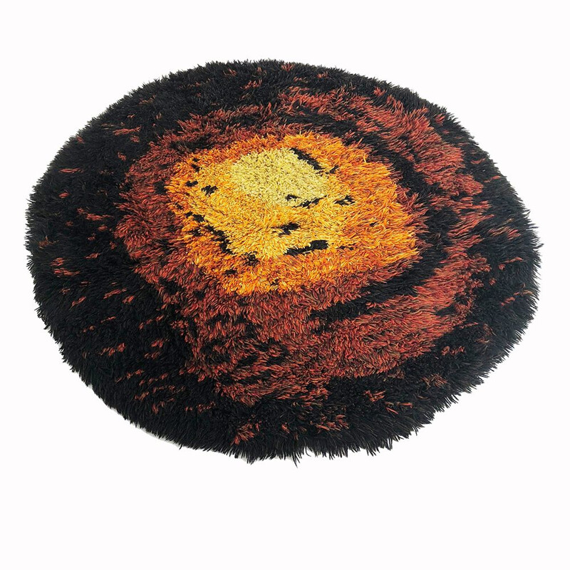 Vintage scandinavian pop art Rya rug in wool 1970s