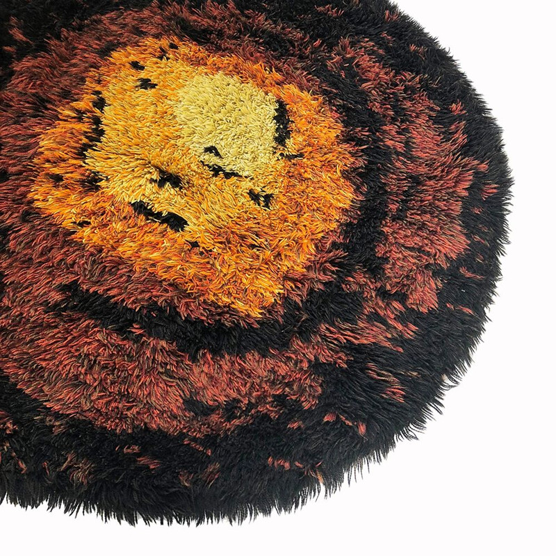 Vintage scandinavian pop art Rya rug in wool 1970s