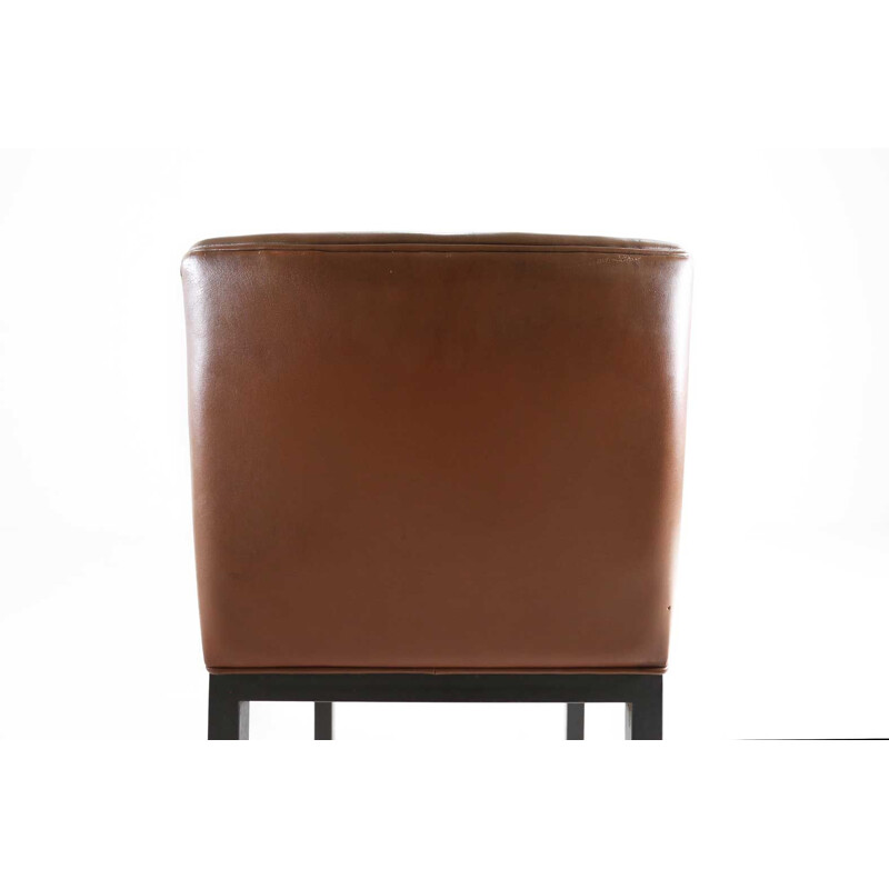 Pair of vintage chairs in black metal and brown leather by Jules Wabbes for Le Mobilier Universel, Belgium 1965