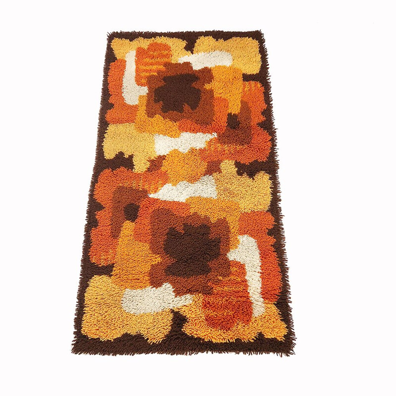 Vintage psychedelic floral rug by Prinstapijt Desso in wool 1970s