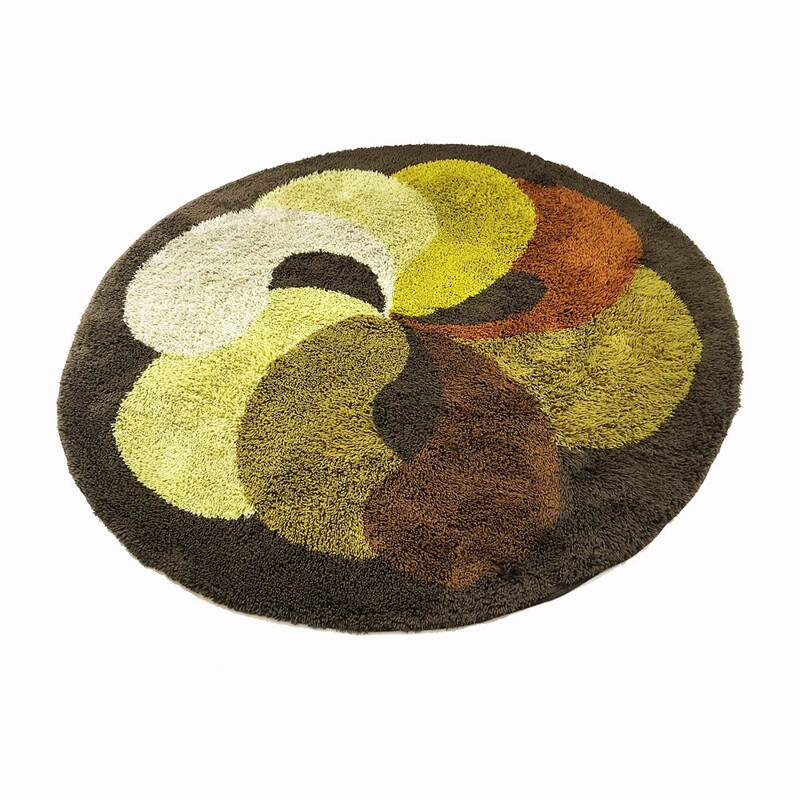 Vintage rug for Desso in green beige and brown polyacryl wool 1970s