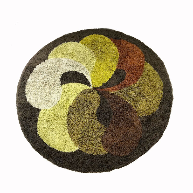 Vintage rug for Desso in green beige and brown polyacryl wool 1970s
