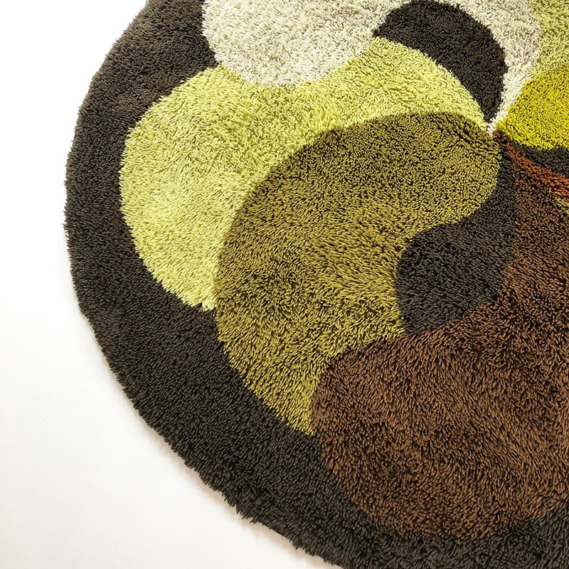 Vintage rug for Desso in green beige and brown polyacryl wool 1970s