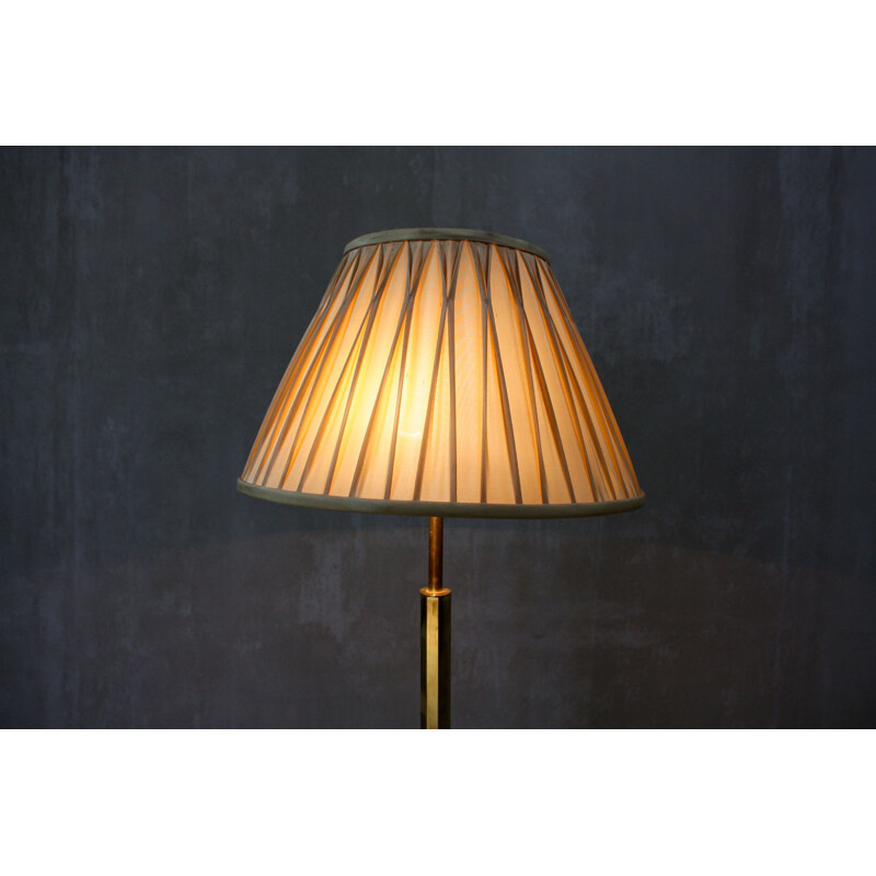 Lampadaire vintage en laiton massif et tissu beige 1970