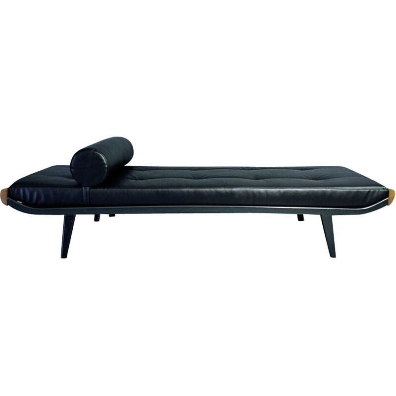 Vintage Cleopatra day bed for Auping in black leatherette and steel 1950s