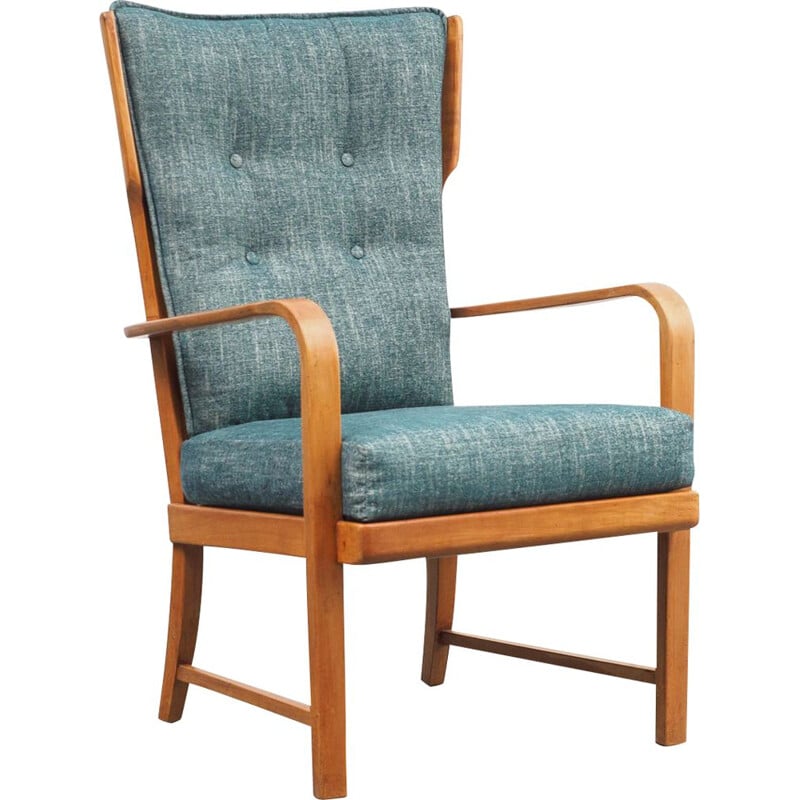 Fauteuil vintage en noyer avec haut dossier des années 1950 