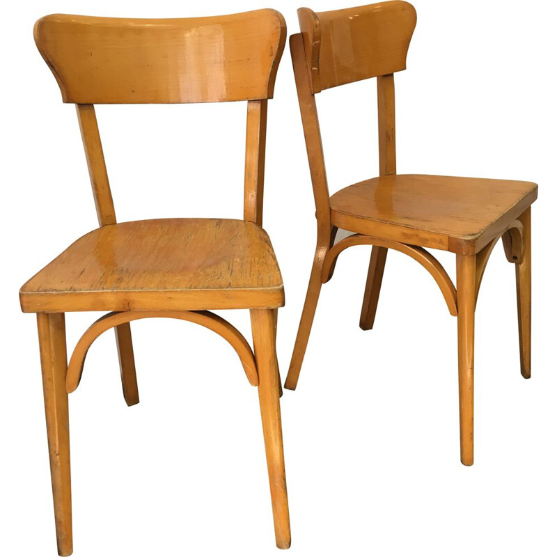 Pair of vintage chairs bistro in wood France 1960s