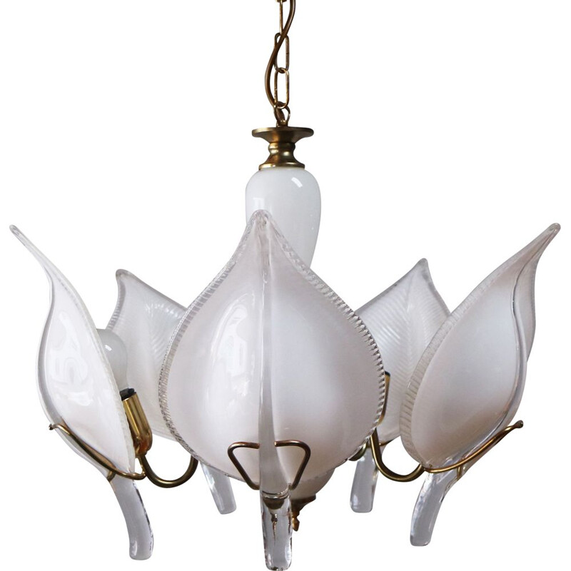 Vintage italian chandelier by Franco Luce in glass and brass 1970s