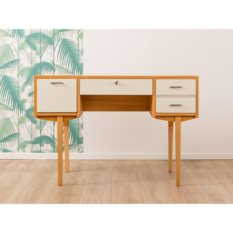 Bureau vintage allemand en formica blanc et frêne 1950