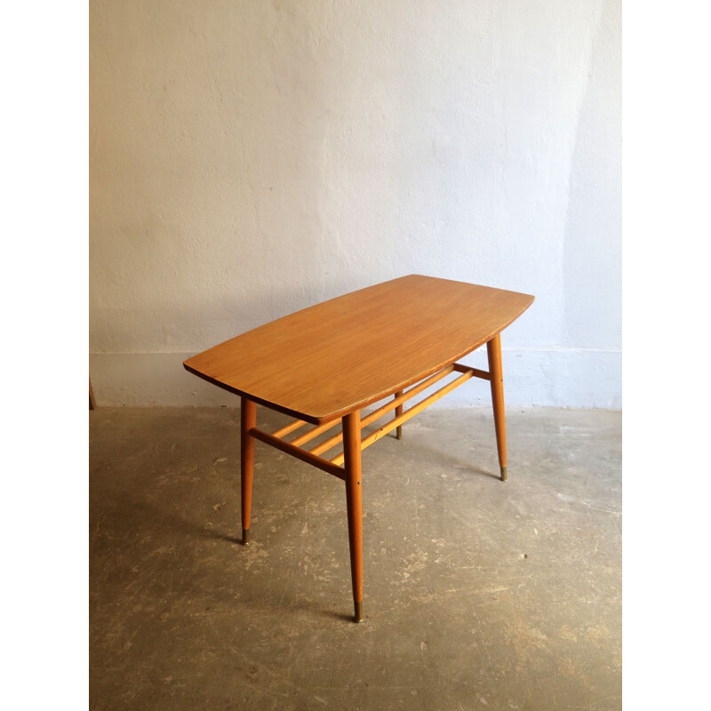 Table basse vintage avec pieds en laiton scandinave, années 1960