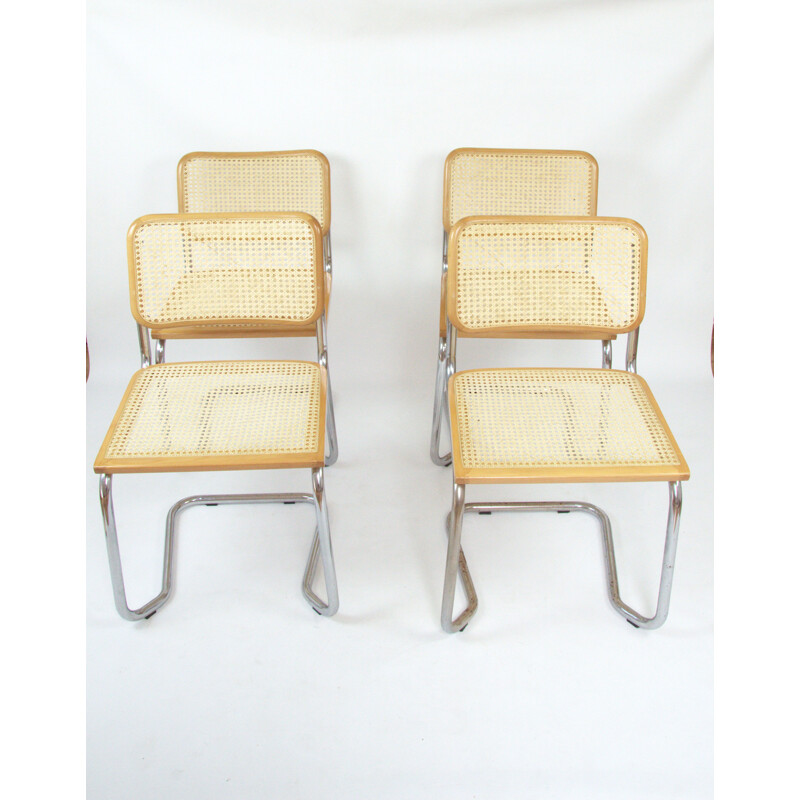 Ensemble de 4 chaises vintage chrome et hêtre