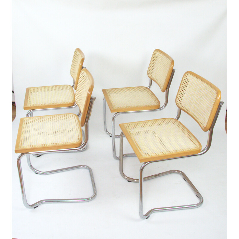 Set of 4 vintage chairs chrome and beech