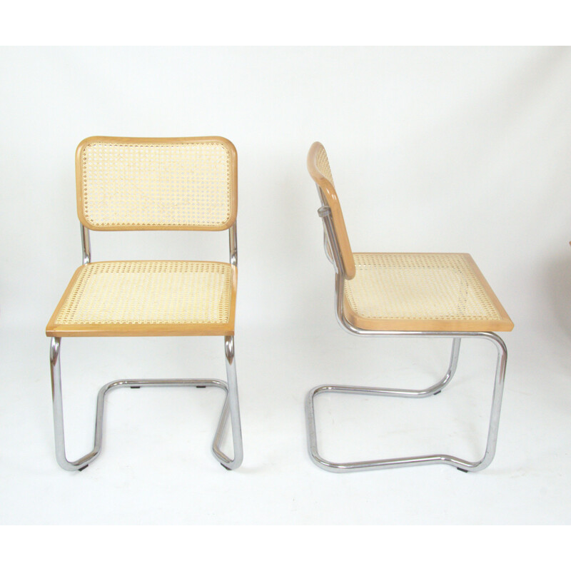 Ensemble de 4 chaises vintage chrome et hêtre