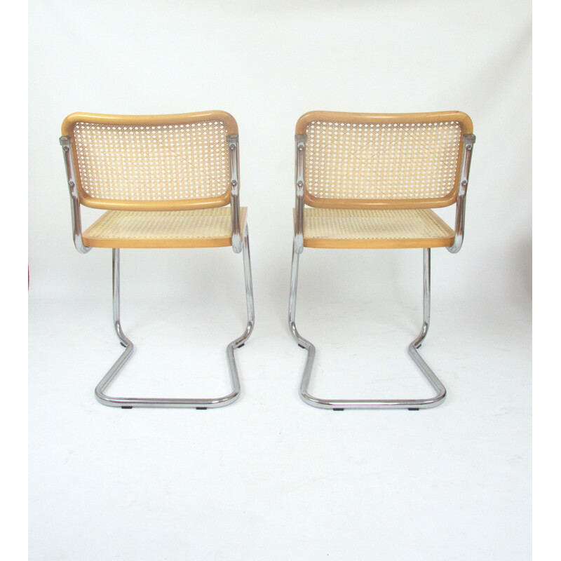 Set of 4 vintage chairs chrome and beech