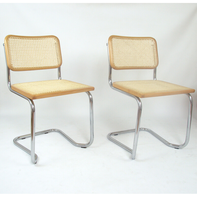 Set of 4 vintage chairs chrome and beech