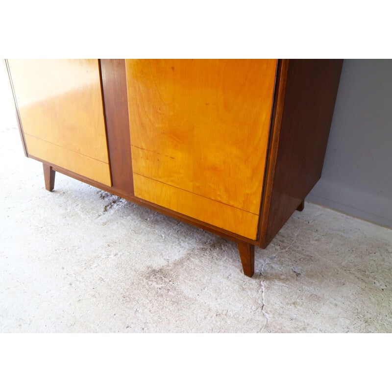 Vintage maple veneer and teak large wardrobe 1960 