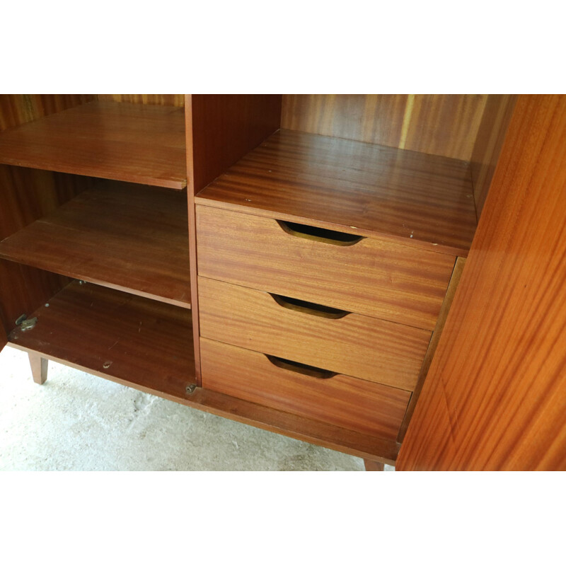 Vintage maple veneer and teak large wardrobe 1960 