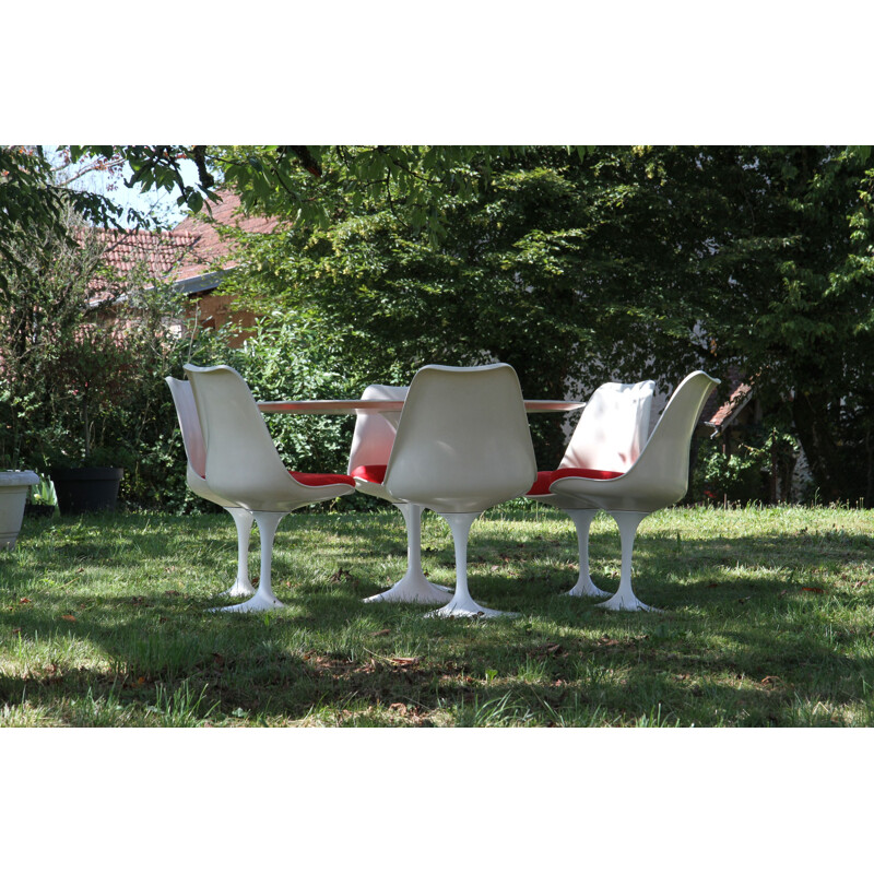 Table ronde vintage et ses 6 chaises Tulipe de Saarinen 