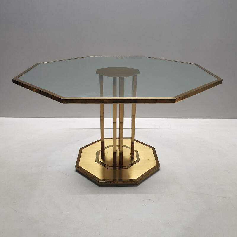 Vintage brass & glass octagonal coffee table 1970s