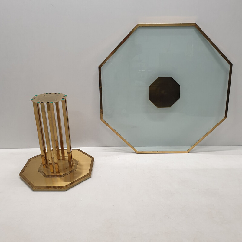 Vintage brass & glass octagonal coffee table 1970s