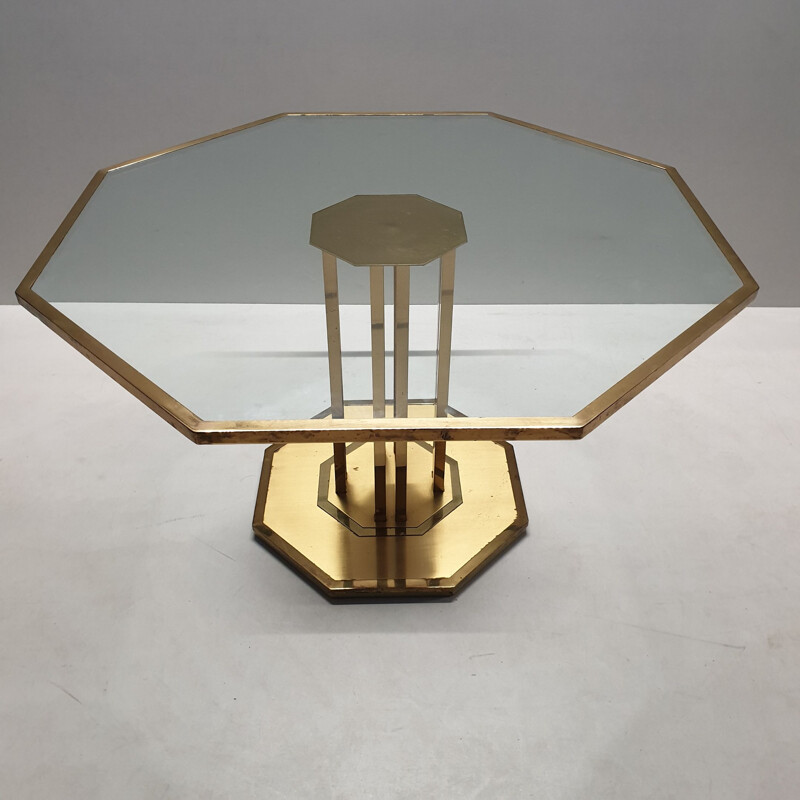 Vintage brass & glass octagonal coffee table 1970s
