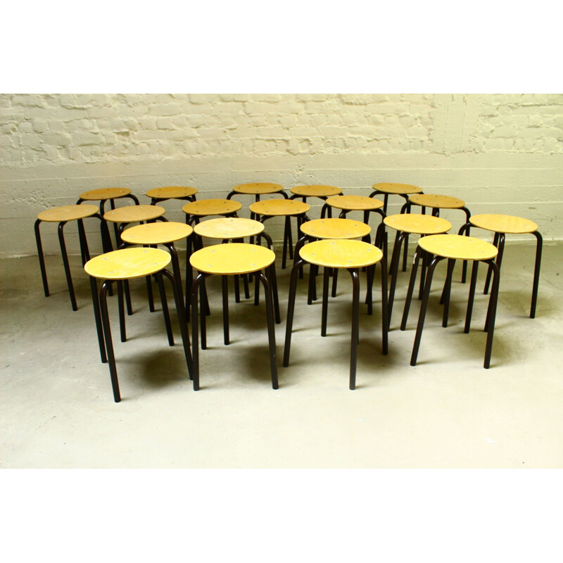 20 vintage beech wood stools 1970