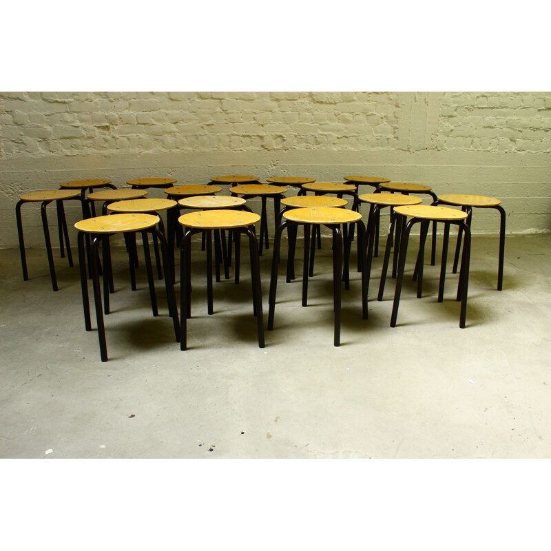 20 vintage beech wood stools 1970