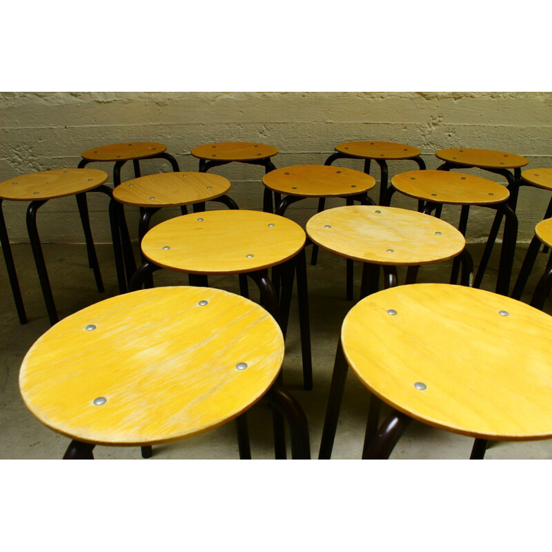 20 vintage beech wood stools 1970