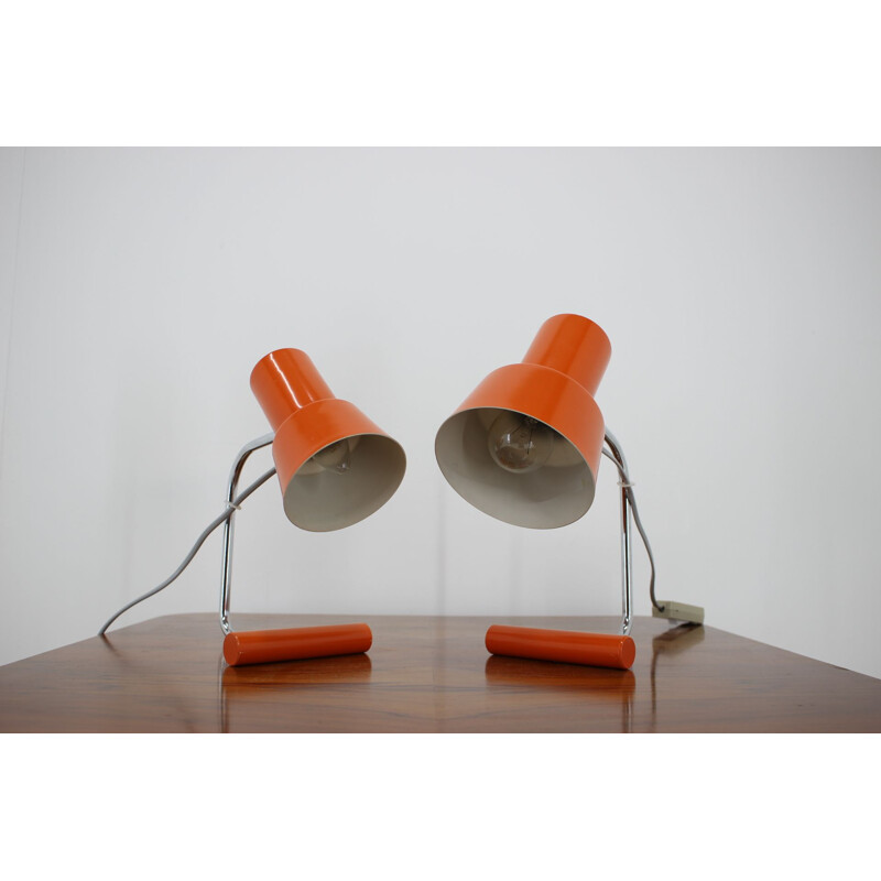 Pair of vintage Orange Table Lamps for Napako by Josef Hurka 1970s