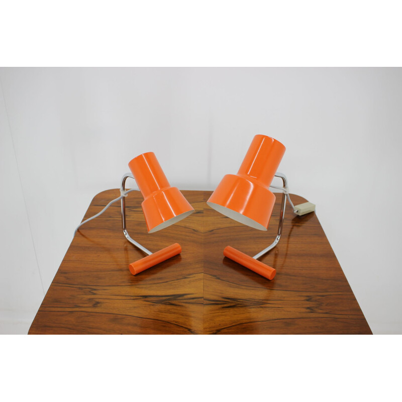 Pair of vintage Orange Table Lamps for Napako by Josef Hurka 1970s