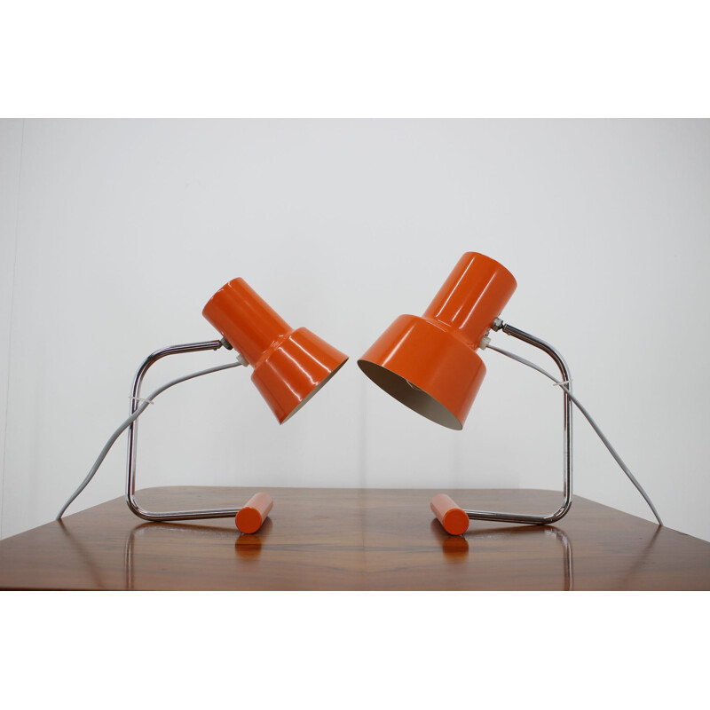 Pair of vintage Orange Table Lamps for Napako by Josef Hurka 1970s