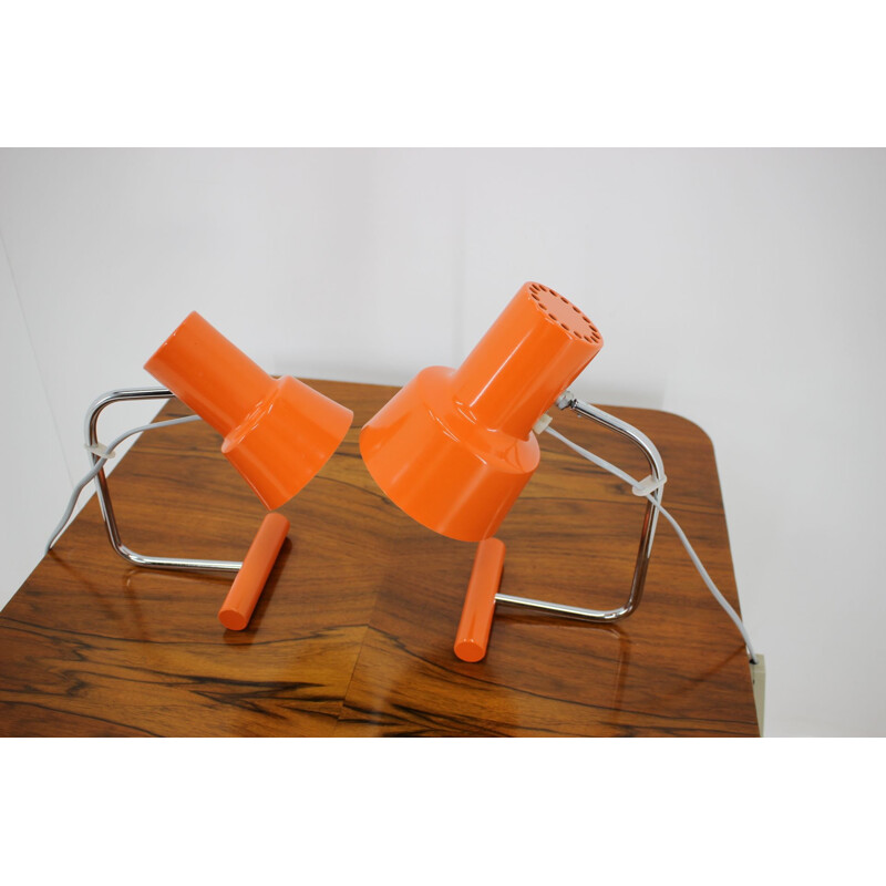 Pair of vintage Orange Table Lamps for Napako by Josef Hurka 1970s