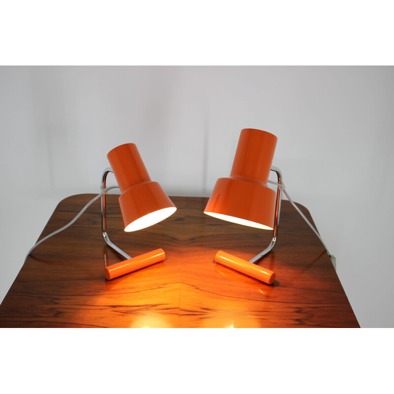 Pair of vintage Orange Table Lamps for Napako by Josef Hurka 1970s