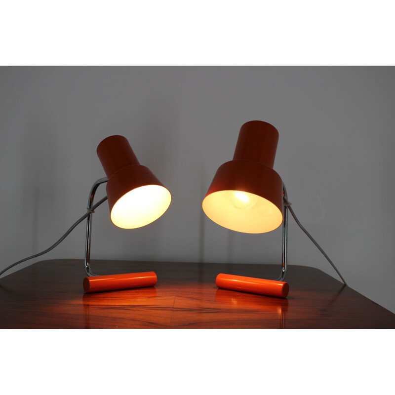 Pair of vintage Orange Table Lamps for Napako by Josef Hurka 1970s