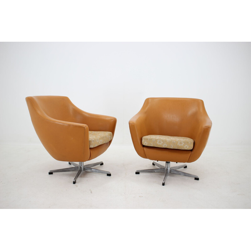 Pair of leather swivel armchairs 1970s