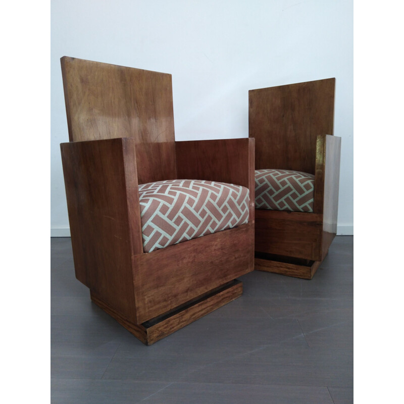 Pair of vintage wooden Italian armchairs