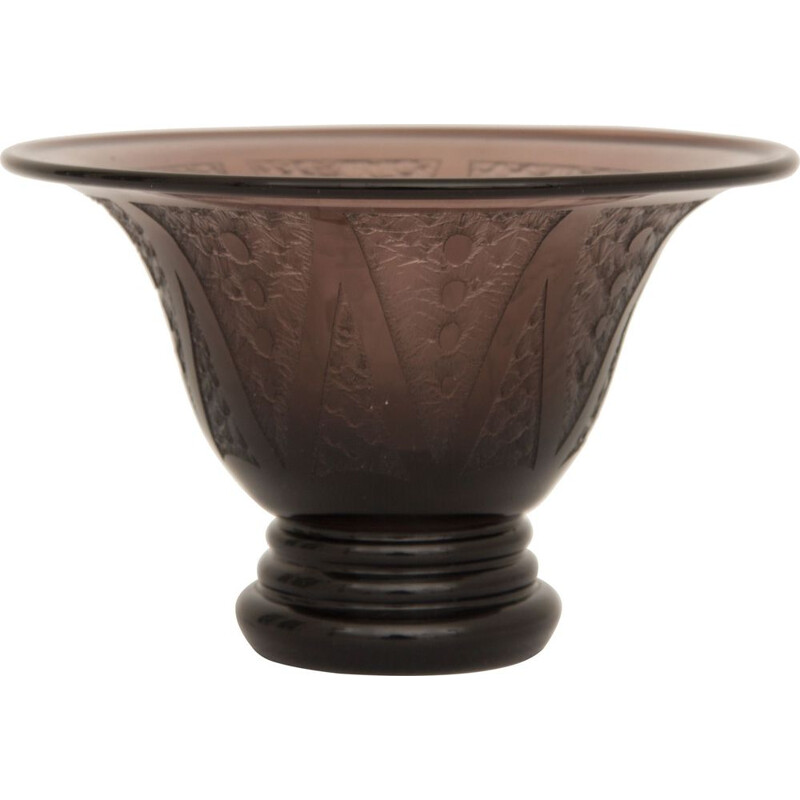 Vintage amethyst etched Glass Vase by Erame 1930 