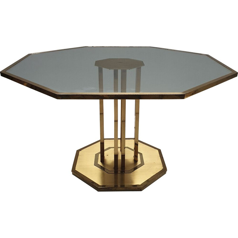 Vintage brass & glass octagonal coffee table 1970s