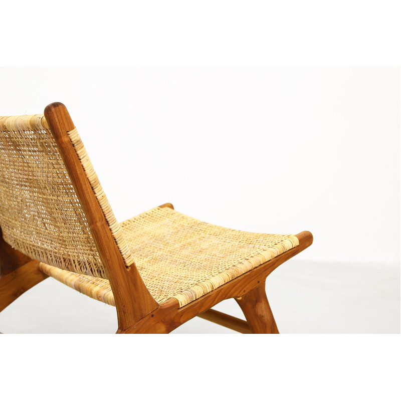 Pair of vintage Danish lounge chairs in cane and rattan