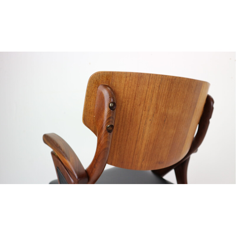 Vintage teak and black leather chair by Arne Hovmand-Olsen
