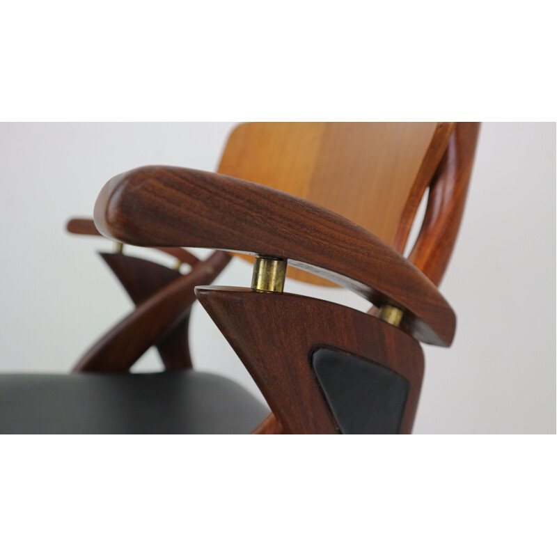 Vintage teak and black leather chair by Arne Hovmand-Olsen