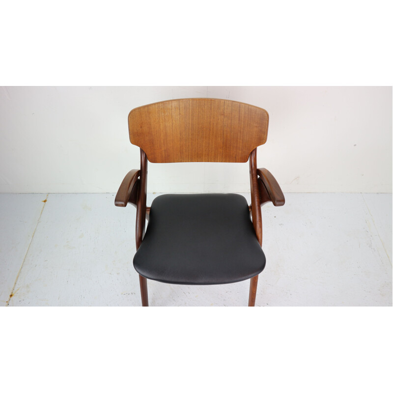 Vintage teak and black leather chair by Arne Hovmand-Olsen